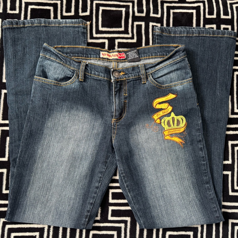 Women's Boot Cut Jeans with Crown Embroidery